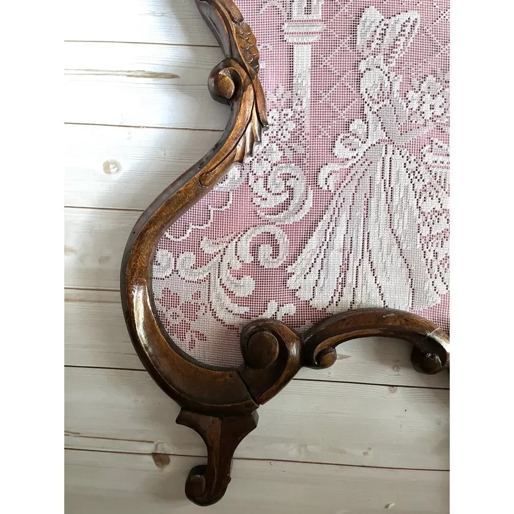Vintage Dutch Lace Window Screen Ornate Carved Wood Frame Victorian Rococo